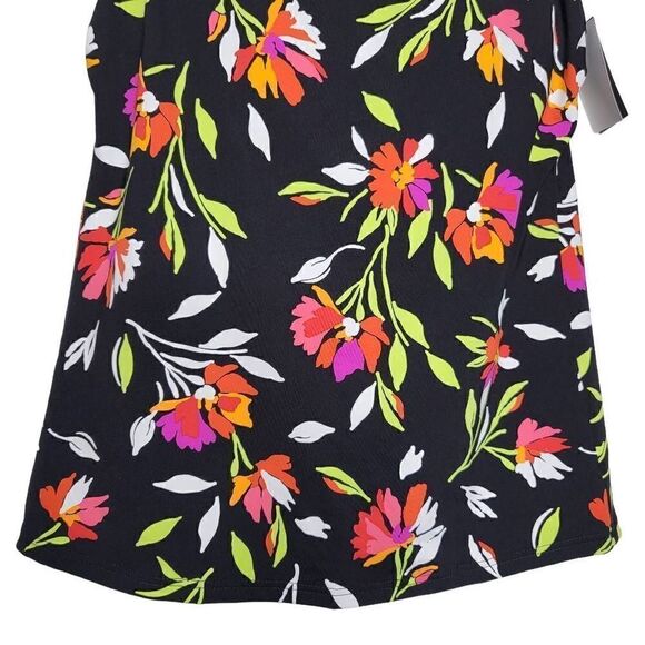 Lands' End Black Floral Square Neck Tankini Swim Top Size 2 - Picture 3 of 4